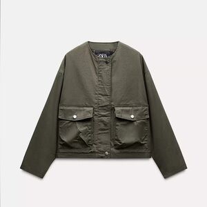 Zara Khaki Green Contrast Cuffs Jacket Sz M NWOT